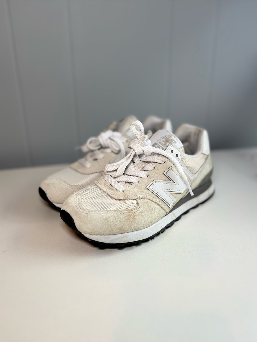 New Balance White and Gray Kids Sneakers